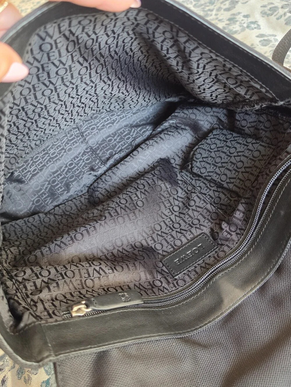 Authentic Loewe Navy-Black Messenger Bag with Leather Trim